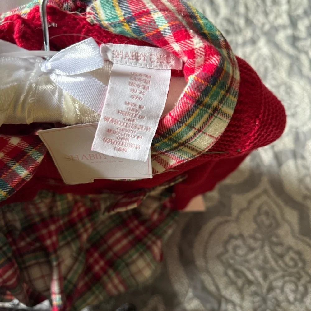 Shabby Chic Infant Holiday Red Plaid Dress with Bow and Tights. NWT 6-9 M